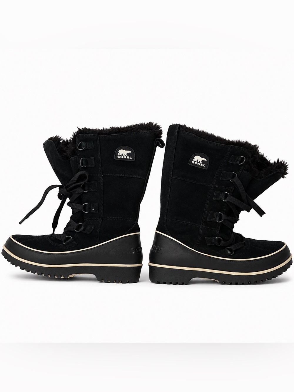 Sorel Black Faux Fur Lace Up Winter Snow Boots Après Ski Y2K 8 - Picture 1 of 6